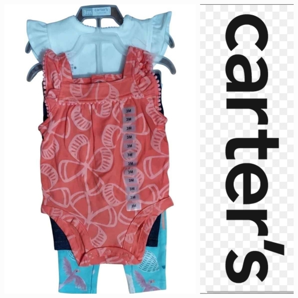 NWT Carter's Baby Girl 4 Piece Set - Coral, White, and Blue ~3M